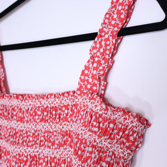 FRENCH CONNECTION Elao Rhodes Poplin Smocked Top Hibiscus in Pink Women's 12 - Picture 5 of 11